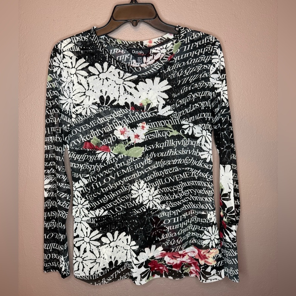 Dusak Designs Y2Kcore Floral & Text Patterned Layered Mesh Long Sleeve Size M. - Picture 3 of 16